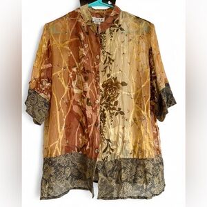 Citron Santa Monica Multicolor Silk Floral Blouse Size Large